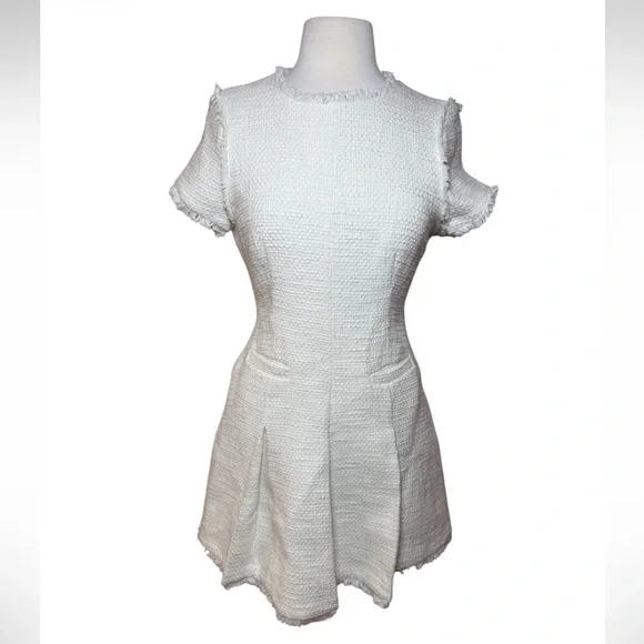 Cinq à Sept Nova Tweed Cream Fit & Flare Pleated Mini Dress-NWT Size 8